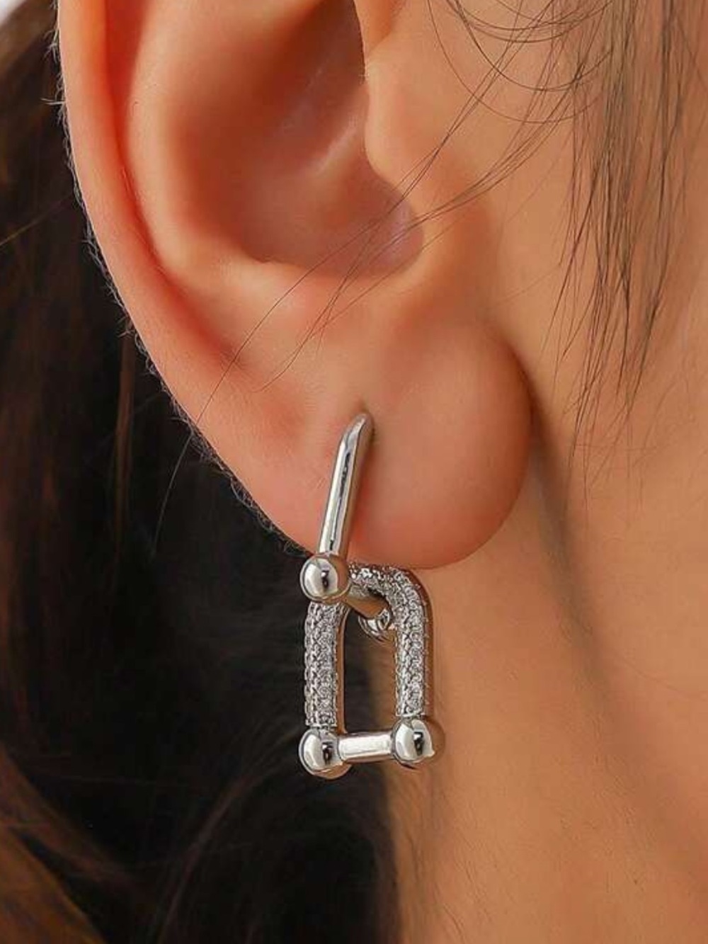 NWOT Silver Pavé Lock/Link Ball Dangle Earrings